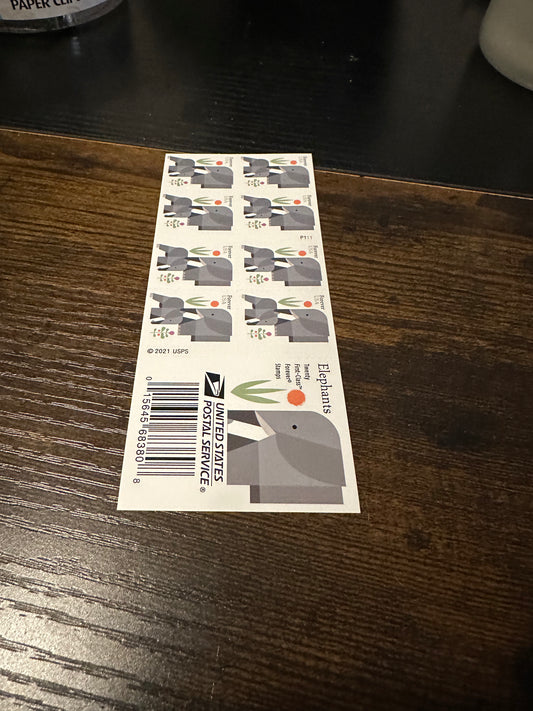 USPS Forever Stamps Elephant 2022 Booklet of 20