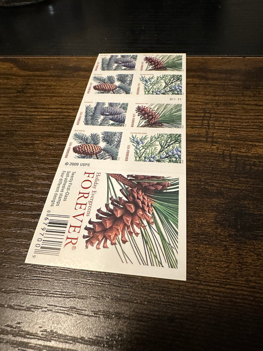 USPS Forever Stamps Holiday Evergreens booklet of 20