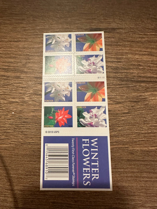 USPS Forever Stamps Winter Flowers 2013 booklet of 20
